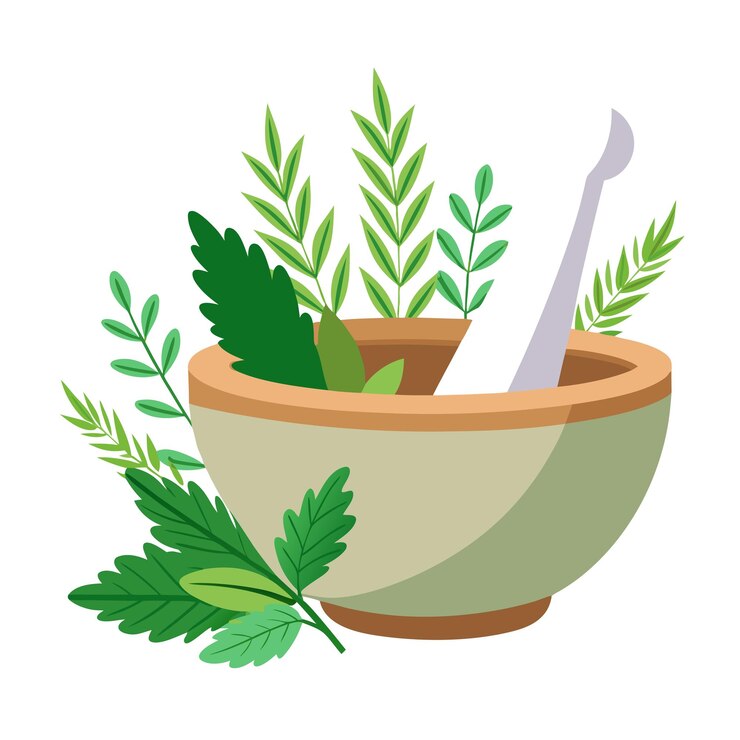 Vector mortar with herbs clipart vector art and illustration