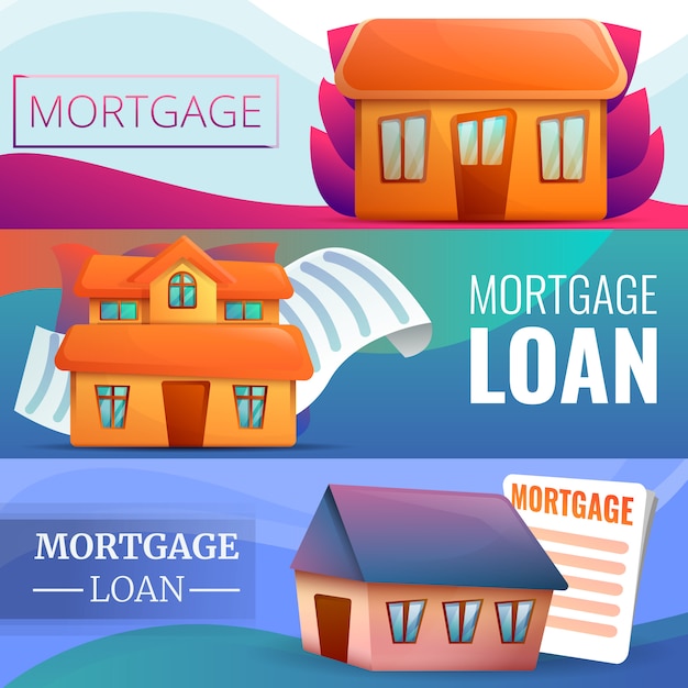 Mortgage banner set, cartoon style