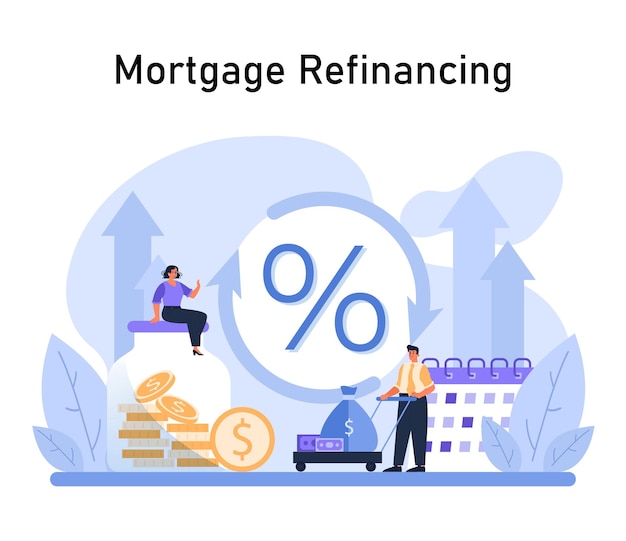 ベクトル 住宅ローンの再融資コンセプト 住宅所有者はより良い融資条件を求めて利率の変化をナビゲートします