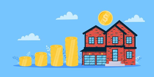 Mortgage saving money to buy a house flat style design business concept