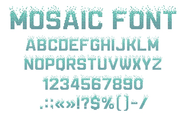 Mosaic pixel font fission typeface pool alphabet