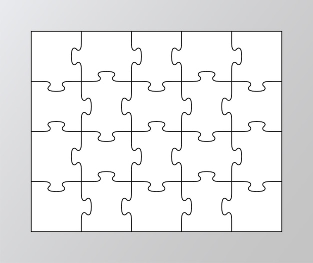Мозаичный силуэт с 20 деталями. сетка из кусочков головоломки. шаблон для резки. игра-схема.