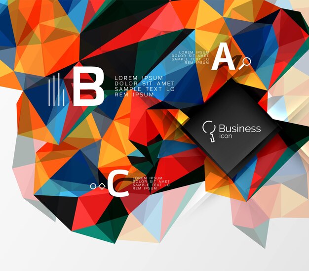Mosaïek laag poly abstracte achtergrond met infografieken abc opties met tekst Vector sjabloon achtergrond voor workflow lay-out diagram nummer opties of webontwerp