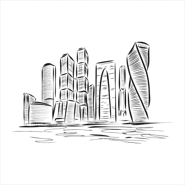 Moscow city Moscow International Business Center, Russia. Sketch by hand. Vector illustration.