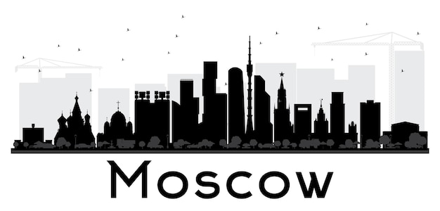 Vector moscow city skyline black and white silhouette. vector illustration. simple flat concept for tourism presentation, banner, placard or web site. business travel concept.
