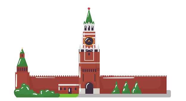 Vector moscow kremlin building concept world famous architectural landmark old construction flat vector ill...