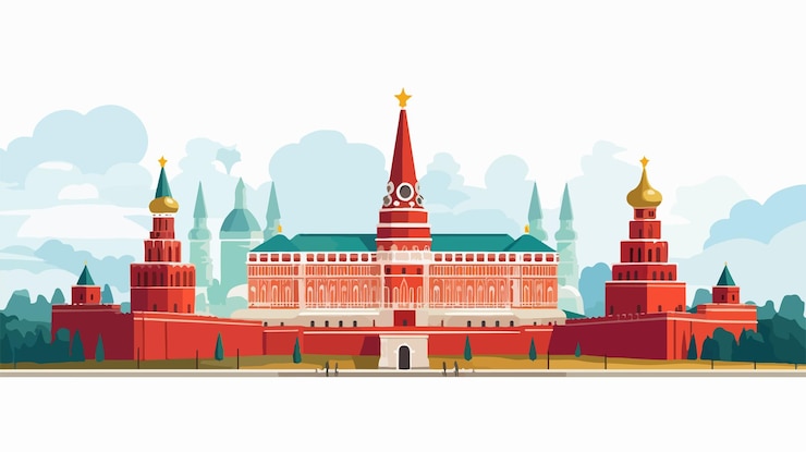 Вектор московский кремль туристическая достопримечательность карикатура плоская иллюстрация