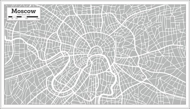 Moscow Map in Retro Style. Hand Drawn. Vector Illustration.