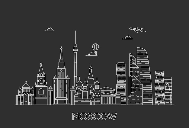 Moscow skyline, russia. line art style vector illustration