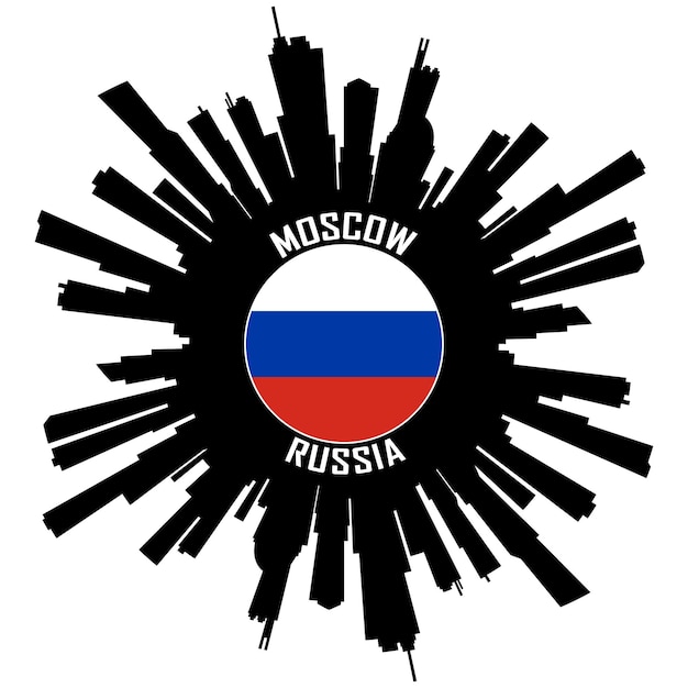 Moscow Skyline Silhouette Russia Flag Travel Souvenir Sticker Vector Illustration