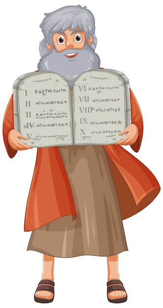 Vector moses cartoon character holding ten commandments