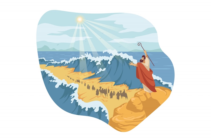 Vector moses, separation of red sea, bible concept