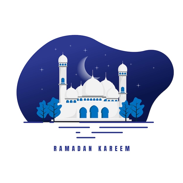 Moskee bij nachtzicht voor ramadan kareem-sjabloonontwerp