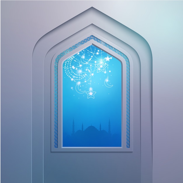Moskee deur met geometrische Arabische patroon voor begroeting achtergrond Ramadan Kareem
