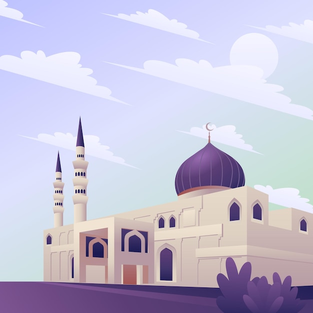 Vector moskee mooie scène vector paarse crème kleur achtergrond sjabloon voor banner