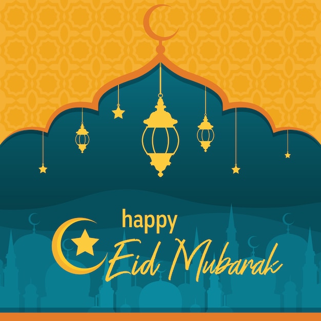 Moskee op woestijn met lantaarn Islamitische illustratie van Happy Eid Mubarak