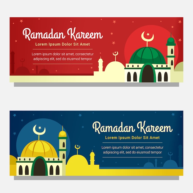 moskee ramadan horizontale banner in rood en blauw