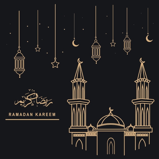 Moskee ramadan kareem maand viering monoline ontwerpconcept