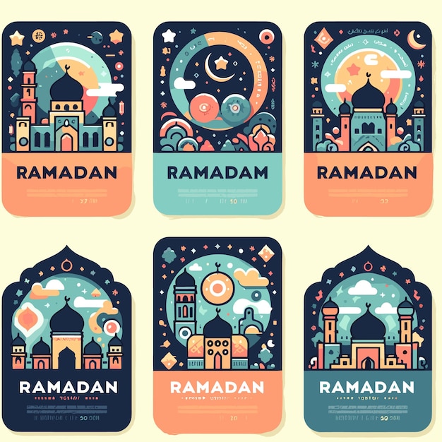 Vector moskee silhouet set vector ramadhan kareem