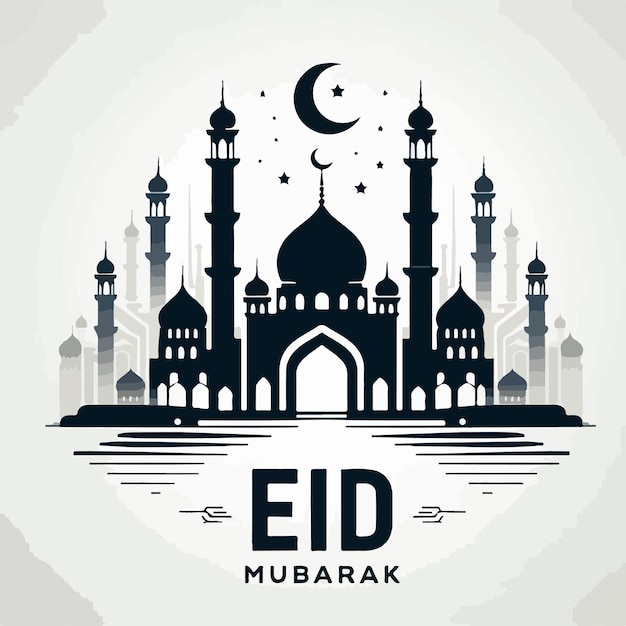 Moskee silhouet vector illustratie Eid Mubarak islamitische achtergrond groet festival.