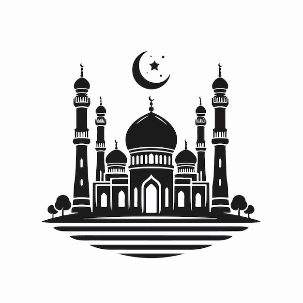 Moskee silhouet vector illustratie Eid Mubarak islamitische achtergrond groet festival.