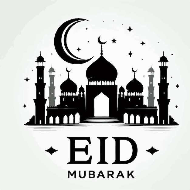 Moskee silhouet vector illustratie Eid Mubarak islamitische achtergrond groet festival.