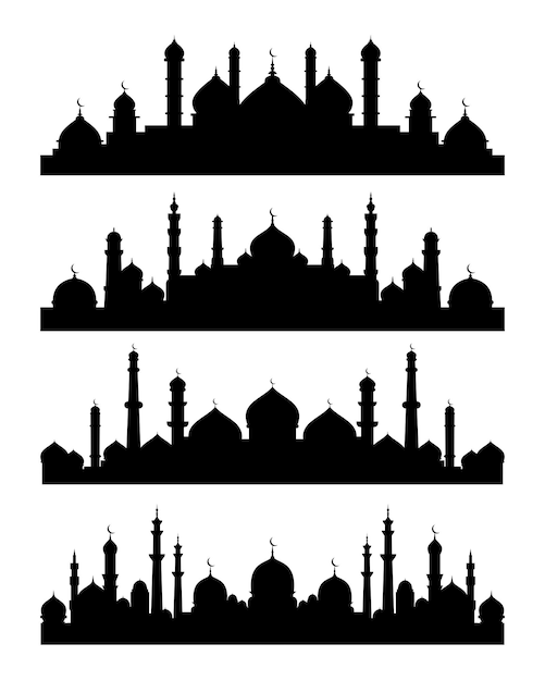 Moskee silhouet vector met islamitisch stadsbeeld