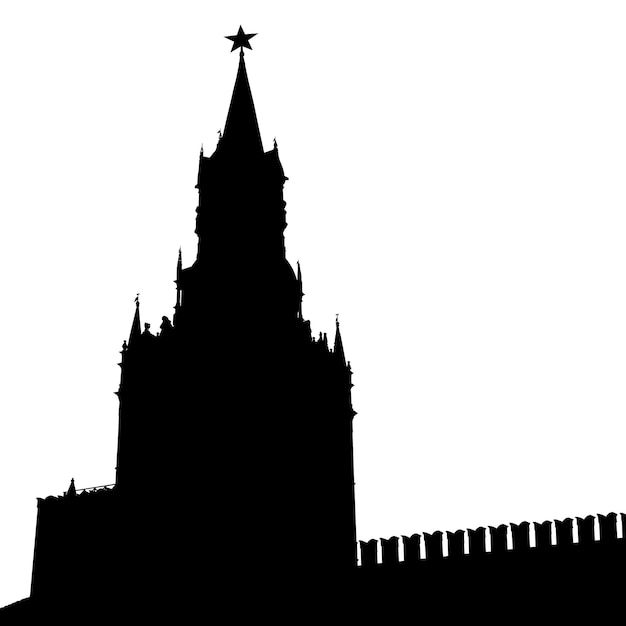 Vector moskou rusland kremlin spasskaya toren met klok silhouet vectorillustratie