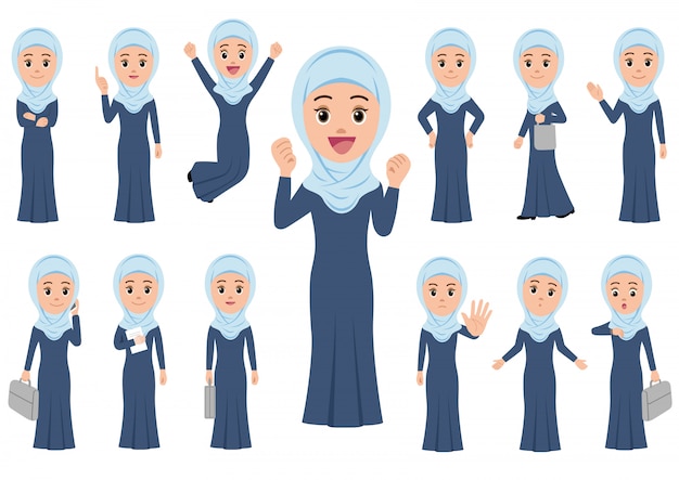 Moslem businesswoman in different poses