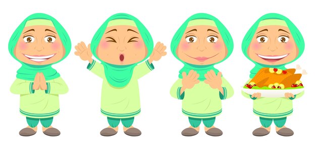 a moslem girl with hijab cartoon character