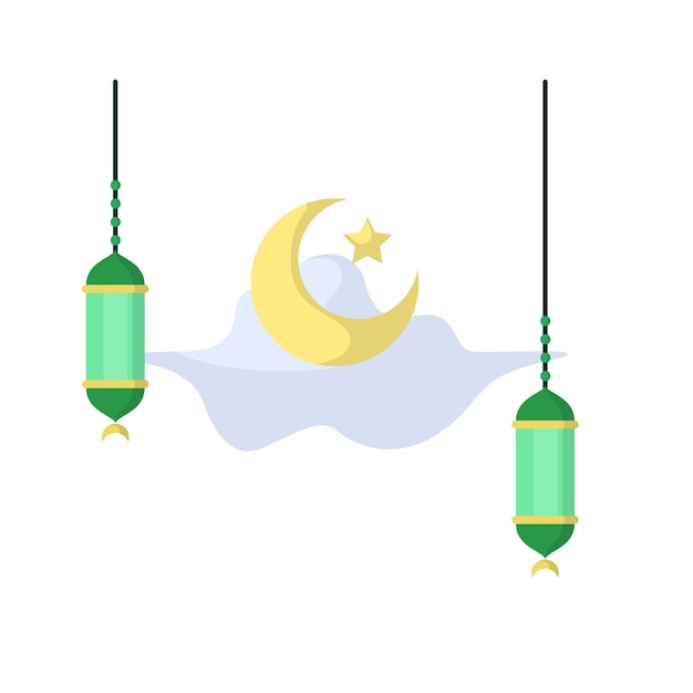 Vector moslem islam lantern lamp with cloud moon and star