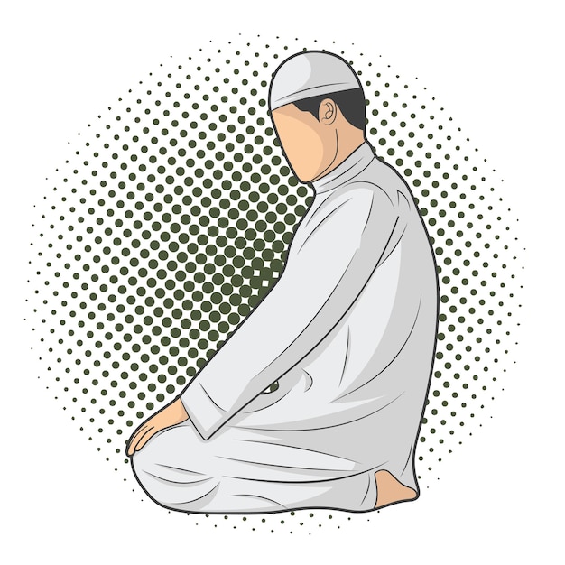 Il maschio musulmano si siede e prega l'illustrazione di vettore
