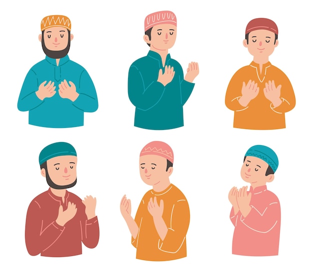 Vector moslem man praying flat style illustration