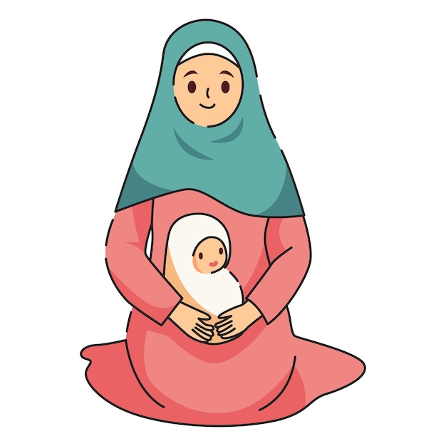 Vector moslem mother and baby flat design vector illustration