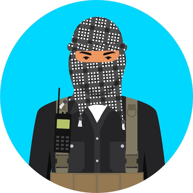 Moslim Arabische soldaat Karakter Avatar. Vector illustratie.