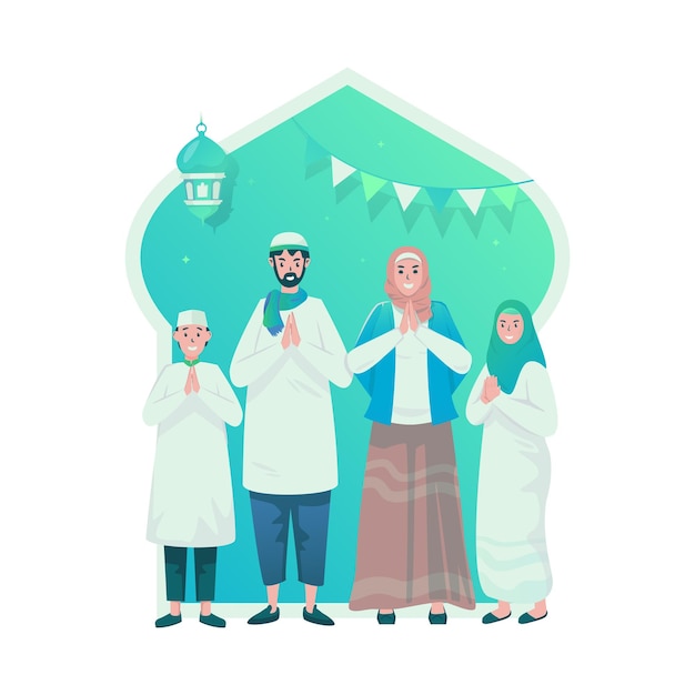 Moslim familie eid groeten plat ontwerp