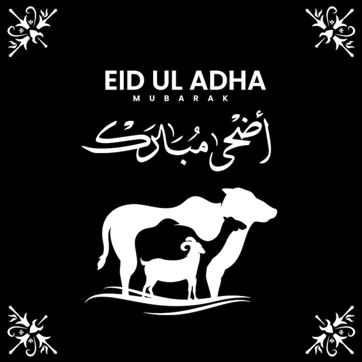Vector moslim feest eid aladha template ontwerp met cow camel en goat vector illustratie