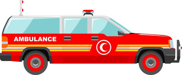 Moslim Islamitische Ambulance Emergency Car met Crescent Sign aan de zijkant Icon in Flat Style Vector