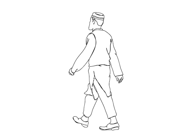 Moslim man single-line art tekening zet lijn vectorillustratie voort