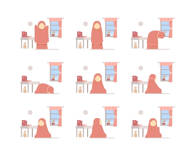 Vector moslim meisje bid en salah illustratie set