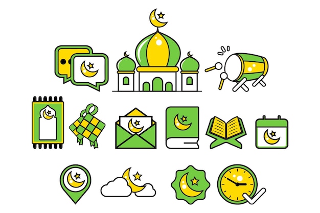 Moslim sticker met moskee bedug ketupat angpao maan ster vormen Eid Mubarak collectie