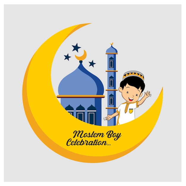 Moslim viering vieren eid mubarak cartoon vector pictogram illustratie