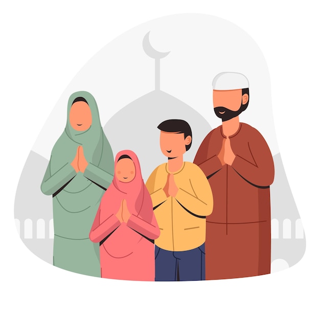 Moslimfamilie geeft groeten conceptueel ontwerp ilustration
