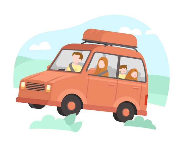 Moslimfamilies gaan op vakantie met een auto