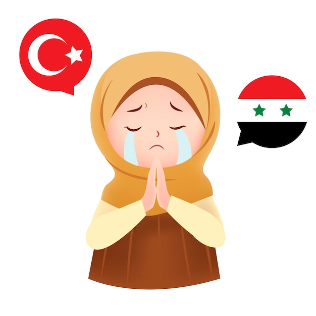 Vector moslimmeisje bidt voor syrië en turkije