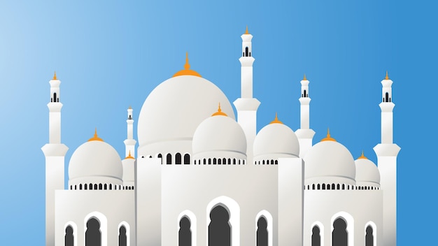 Vector mosque abu dhabi simple islamic mosque vector illustration and ramadan background