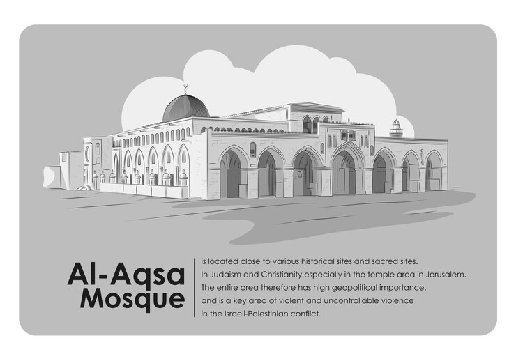 Vector mosque of al aqsa jerusalem illustration outline vector design on gray background