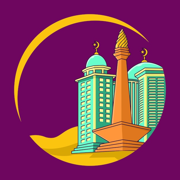 ベクトル インドネシアのアイコンのモスクと国定記念物