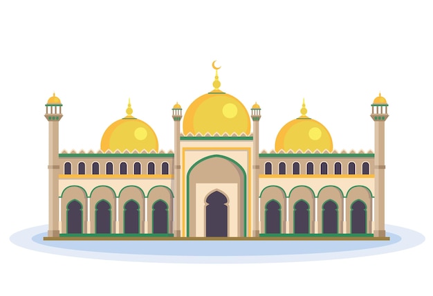 Mosque on the background of the city. Vector illustration.