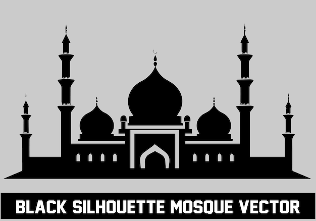 Vettore di icone di silhouette nera della moschea illustrazione per il vettore di elementi islamici